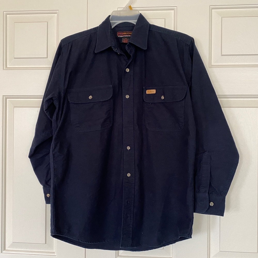 FiveBrother Men's Navy Blue Cotton Workwear Shirt Size M